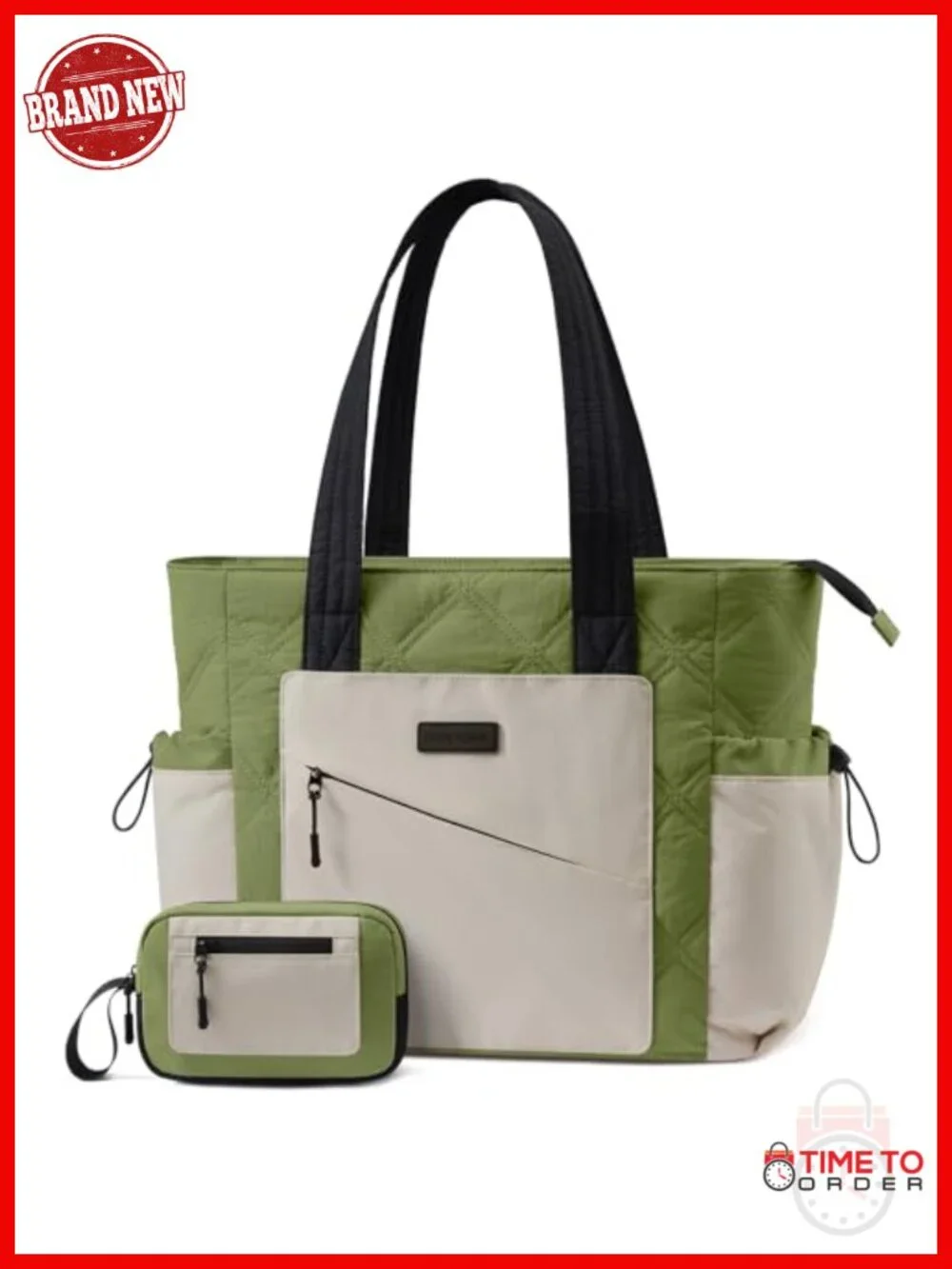 Lightweight Puffer Tote Bag with Compartments, Machine Washable Polyester, Work